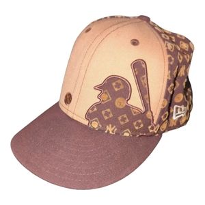 Rare VTG ew York Yankees New Era  Genuine Brown Print Fitted Cap Hat 7 1/4 Y2K